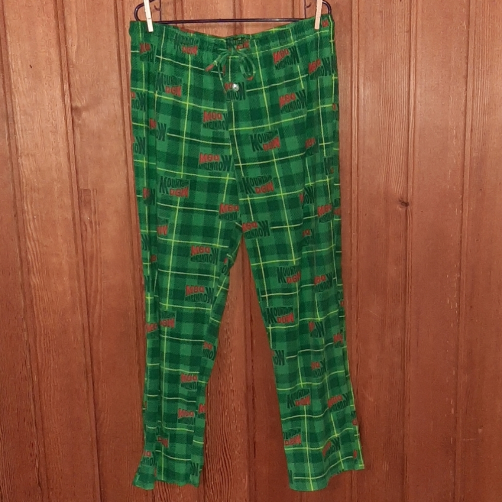Mountain Dew Men's XL Green Plaid Fleece PJ Pants
